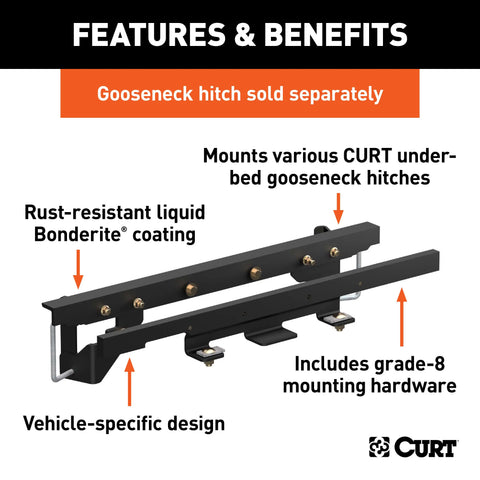 CURT 60657 - Double Lock Gooseneck Install Brackets Select Dodge Ram 1500 w/Coil Springs