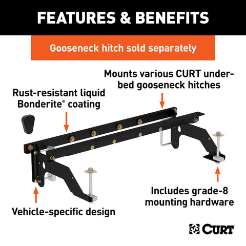 CURT 60659 - Under-Bed Gooseneck Installation Brackets Fits Select Dodge Ram 1500