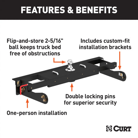 CURT 60680 - Double Lock EZr Gooseneck Hitch Kit with Brackets Select Silverado Sierra