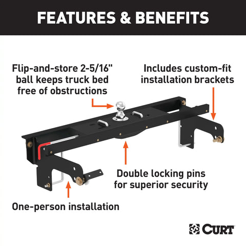 CURT 60681 - Double Lock EZr Gooseneck Hitch Kit with Brackets Select Silverado Sierra
