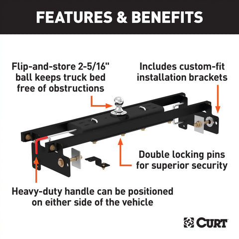 CURT 60711 - Double Lock Gooseneck Hitch Kit with Brackets Select Silverado Sierra 1500