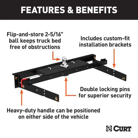 CURT 60713 - Double Lock Gooseneck Hitch Kit with Brackets Select Chevrolet GMC C/K