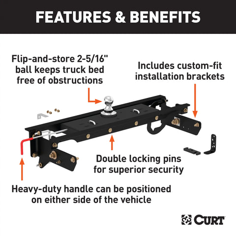 CURT 60720 - Double Lock Gooseneck Hitch Kit with Brackets Select Ford F-250 F-350 F-450