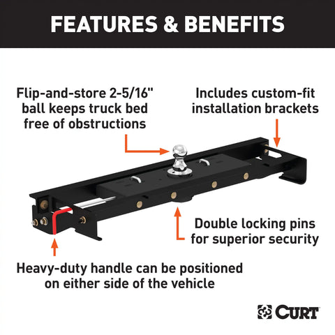 CURT 60721 - Double Lock Gooseneck Hitch Kit with Brackets Select Ford F-150