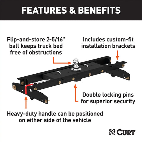 CURT 60722 - Double Lock Gooseneck Hitch Kit with Brackets Select Ford F-150 F-250