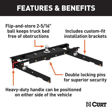 CURT 60723 - Double Lock Gooseneck Hitch Kit with Brackets Select Ford F-150 F-250 F-350