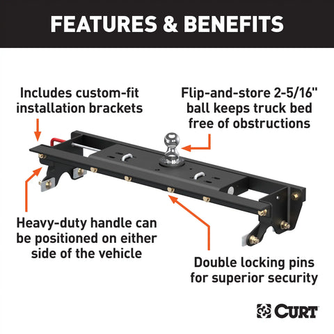CURT 60724 - Double Lock Gooseneck Hitch Kit with Brackets Select Ford F-150
