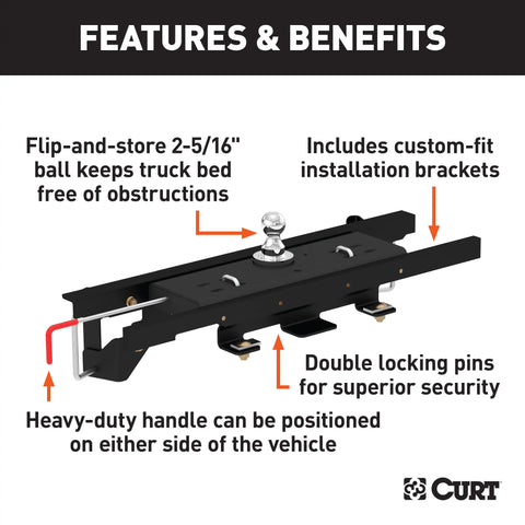CURT 60730 - Double Lock Gooseneck Hitch Kit w/Brackets Select Dodge Ram 1500 Coil Springs
