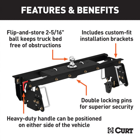 CURT 60732 - Double Lock Gooseneck Hitch Kit with Brackets Select Dodge Ram 2500 3500