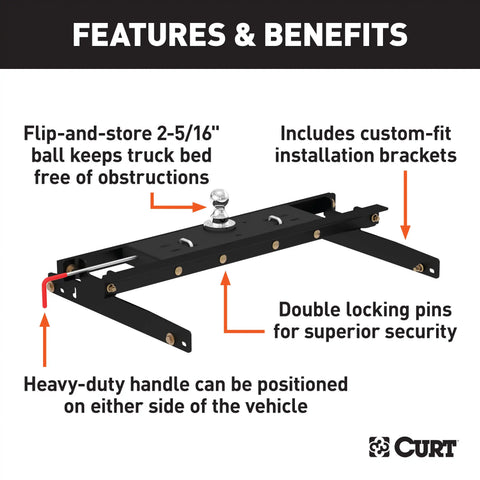 CURT 60734 - Double Lock Gooseneck Hitch Kit with Brackets Select Dodge Ram 1500 2500 3500