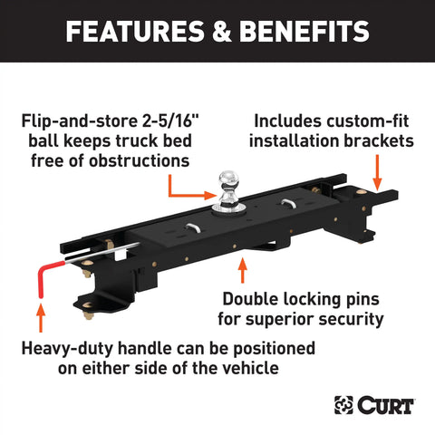 CURT 60751 - Double Lock Gooseneck Hitch Kit with Brackets Select Toyota Tundra 6.5ft. Bed