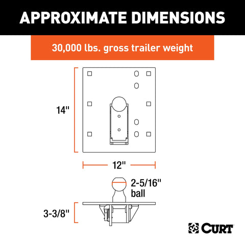 CURT 61052 - Over-Bed Folding Ball Gooseneck Hitch 30000 lbs 2-5/16-Inch