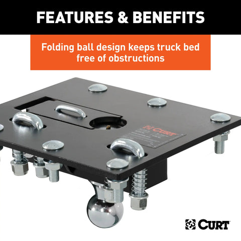 CURT 61052 - Over-Bed Folding Ball Gooseneck Hitch 30000 lbs 2-5/16-Inch