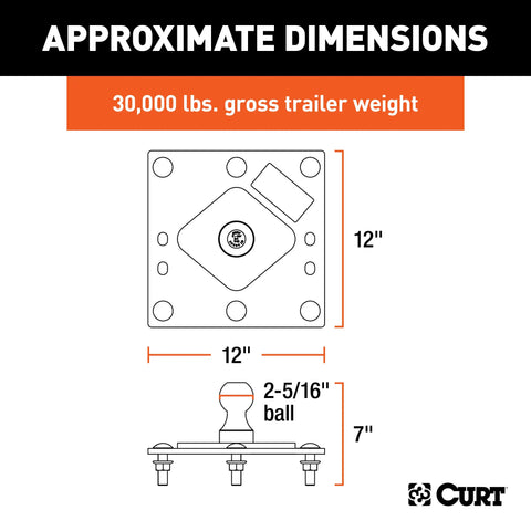 CURT 61100 - Over-Bed Fixed Ball Gooseneck Hitch 30000 lbs 2-5/16-Inch