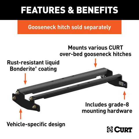 CURT 61301 - Over-Bed Gooseneck Installation Brackets Select Silverado Sierra 2500 3500 HD