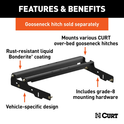 CURT 61503 - Over-Bed Gooseneck Installation Brackets Select Chevy GMC C/K-Series 8ft. Bed