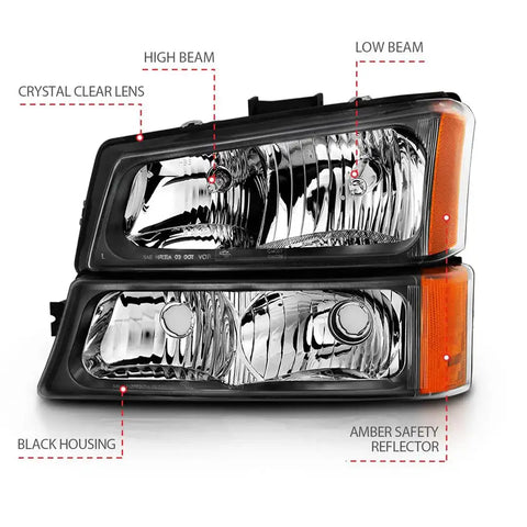 ANZO 111452 CRYSTAL HEADLIGHT SET; CLEAR LENS;