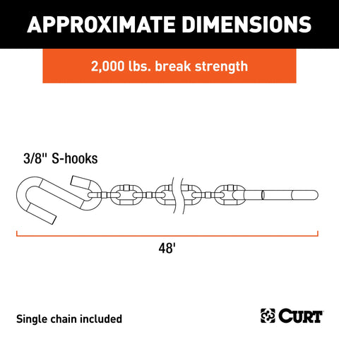CURT 80010 - 48in. Safety Chain with 2 S-Hooks (2000 lbs Clear Zinc)