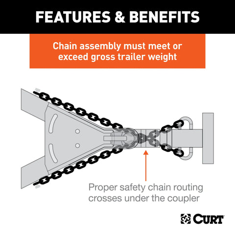 CURT 80020 - 27in. Safety Chain with 1 S-Hook (2000 lbs Clear Zinc)