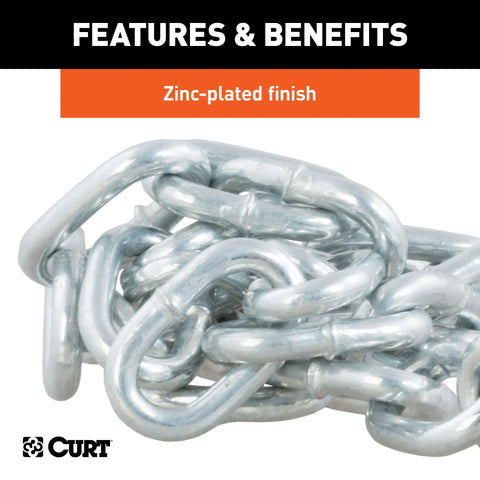 CURT 80020 - 27in. Safety Chain with 1 S-Hook (2000 lbs Clear Zinc)