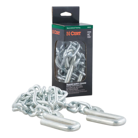 CURT 80031 - 48in. Safety Chain with 2 S-Hooks (5000 lbs Clear Zinc Packaged)