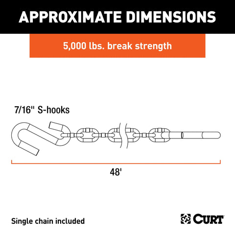 CURT 80031 - 48in. Safety Chain with 2 S-Hooks (5000 lbs Clear Zinc Packaged)