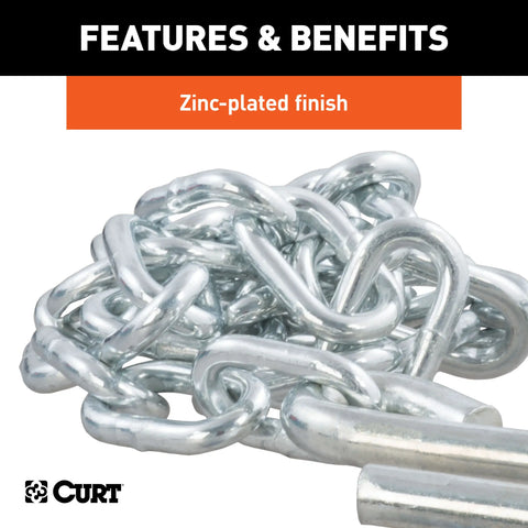 CURT 80031 - 48in. Safety Chain with 2 S-Hooks (5000 lbs Clear Zinc Packaged)
