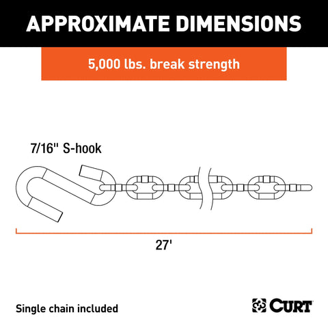 CURT 80040 - 27in. Safety Chain with 1 S-Hook (5000 lbs Clear Zinc)