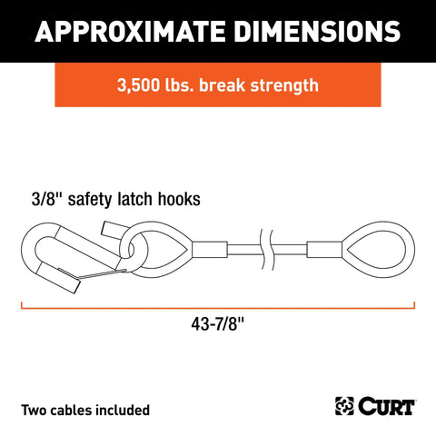 CURT 80136 - 43-7/8in. Safety Cables with 2 Snap Hooks (3500 lbs Vinyl-Coated 2-Pack)