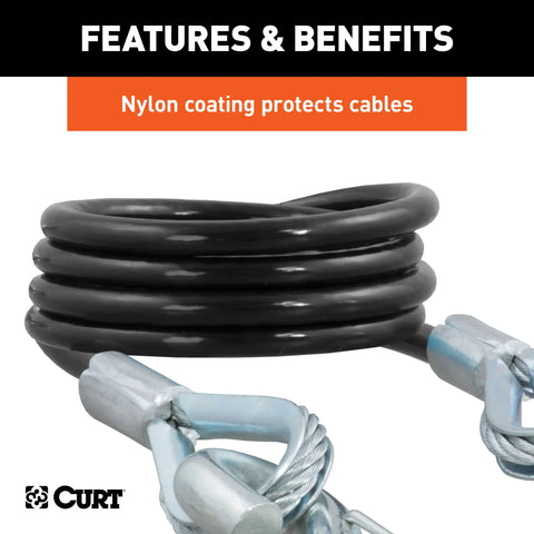 CURT 80136 - 43-7/8in. Safety Cables with 2 Snap Hooks (3500 lbs Vinyl-Coated 2-Pack)