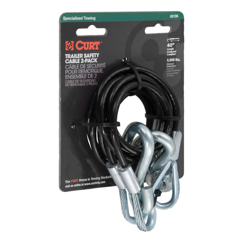 CURT 80136 - 43-7/8in. Safety Cables with 2 Snap Hooks (3500 lbs Vinyl-Coated 2-Pack)