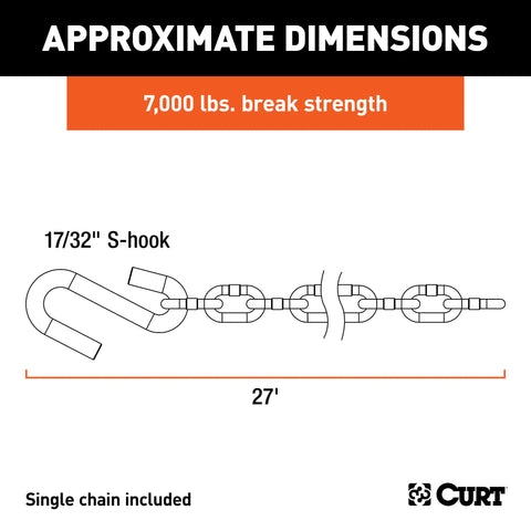 CURT 80300 - 27in. Safety Chain with 1 S-Hook (7000 lbs Clear Zinc)