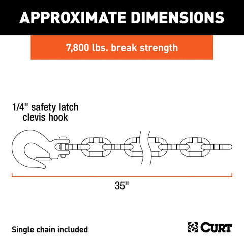 CURT 80302 - 35in. Safety Chain with 1 Clevis Hook (7800 lbs Clear Zinc)