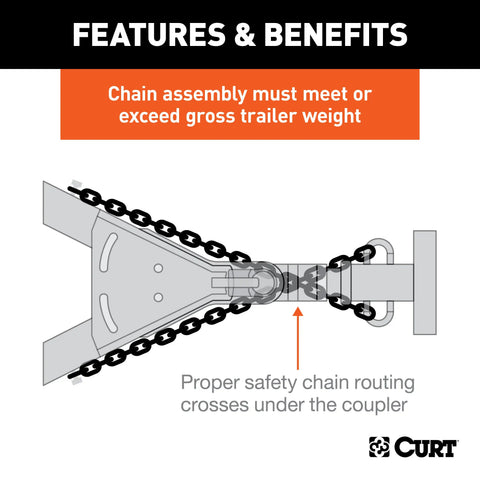 CURT 80302 - 35in. Safety Chain with 1 Clevis Hook (7800 lbs Clear Zinc)