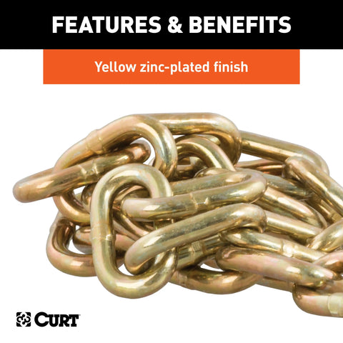 CURT 80303 - 35in. Safety Chain with 1 Clevis Hook (12600 lbs Yellow Zinc)