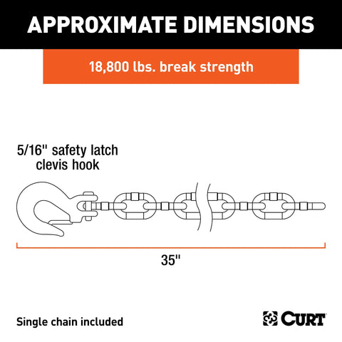 CURT 80304 - 35in. Safety Chain with 1 Clevis Hook (18800 lbs Yellow Zinc)