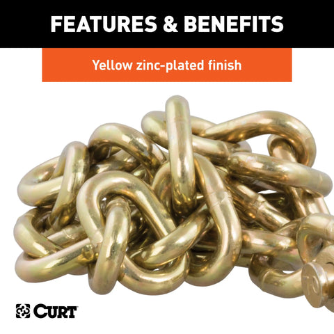 CURT 80304 - 35in. Safety Chain with 1 Clevis Hook (18800 lbs Yellow Zinc)