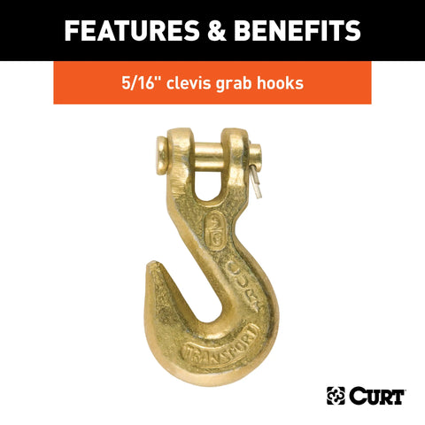 CURT 80308 - 25ft. Transport Binder Safety Chain with 2 Clevis Hooks (18800 lbs Yellow Zinc
