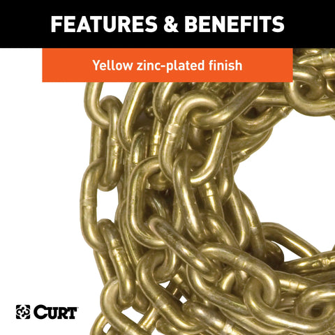 CURT 80311 - 20ft. Transport Binder Safety Chain with 2 Clevis Hooks (26400 lbs Yellow Zinc
