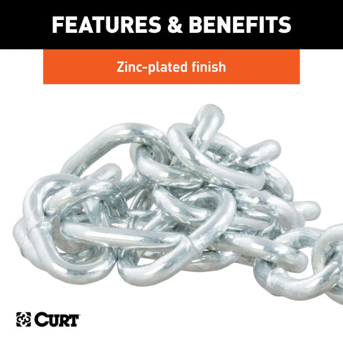 CURT 80312 - 27in. Safety Chain with 1 Snap Hook (2000 lbs Clear Zinc)