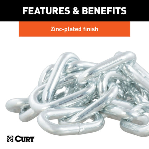 CURT 80313 - 27in. Safety Chain with 1 Snap Hook (5000 lbs Clear Zinc)