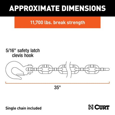 CURT 80314 - 35in. Safety Chain with 1 Clevis Hook (11700 lbs Clear Zinc)