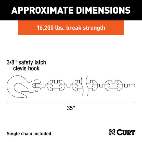 CURT 80315 - 35in. Safety Chain with 1 Clevis Hook (16200 lbs Yellow Zinc)