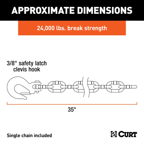 CURT 80316 - 35in. Safety Chain with 1 Clevis Hook (24000 lbs Yellow Zinc)