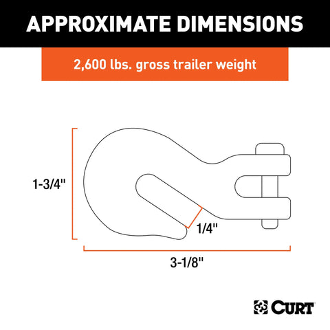 CURT 81330 - 1/4in. Clevis Grab Hook (2600 lbs 3/8in. Pin)