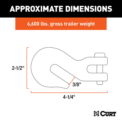 CURT 81438 - 3/8in. Clevis Grab Hook (6600 lbs 1/2in. Pin)