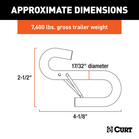 CURT 81830 - Certified 17/32in. Safety Latch S-Hook (7600 lbs.)