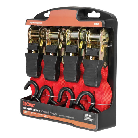 CURT 83002 - 16ft. Red Cargo Straps with S-Hooks (500 lbs 4-Pack)