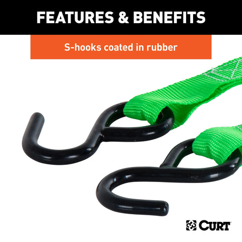 CURT 83016 - 16ft. Dark Green Cargo Straps with S-Hooks (300 lbs 4-Pack)