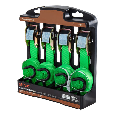 CURT 83016 - 16ft. Dark Green Cargo Straps with S-Hooks (300 lbs 4-Pack)